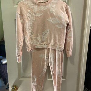 Pink Sweatsuit with white leaves embellishment